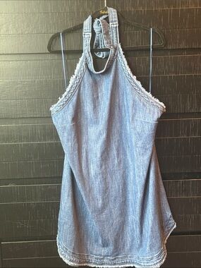Pilcro Light Blue Denim Halter Dress with Frayed Trim